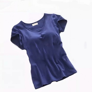 睡衣上装 短袖 家居服外穿 T恤带胸垫罩杯内衣一体式 棉女夏宽松半袖
