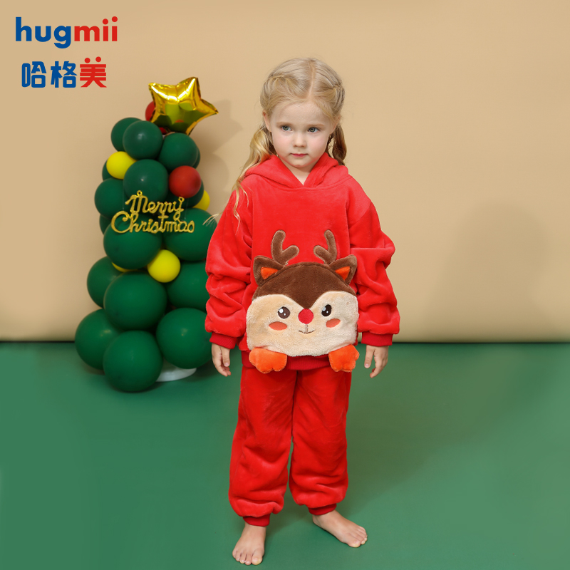 hugmii儿童法兰绒套装男家居服
