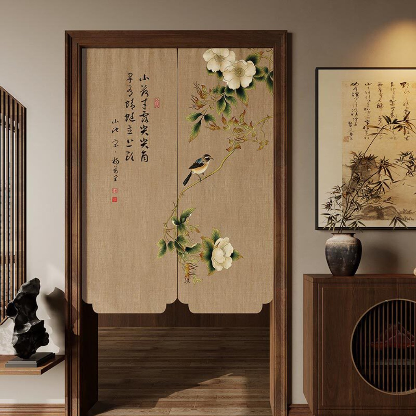 新中式门帘遮挡帘卧室免打孔隔断帘门对门化解卫生间厕所防窥帘子图片