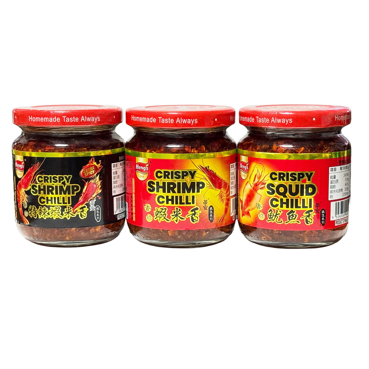 马来西亚进口 HENG'S香辣虾米香/香脆鱿鱼香180g辣椒酱拌面拌饭酱