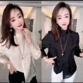 高级感洋气显白气质减龄浮光锦立领花边国风百搭衬衫 2025秋季 新款