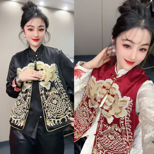 2025新年款国潮风定位提花衬衫立领开衫+新中式重工刺绣夹棉马甲