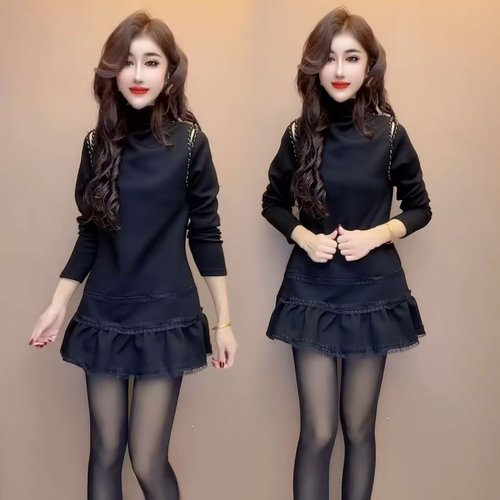 镂空串珠蕾丝娃娃裙遮肉连衣裙