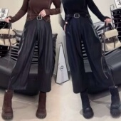 2025秋冬季 宽松九分直筒裤 轻奢风时尚 洋气百搭加绒高级感蛋白皮裤