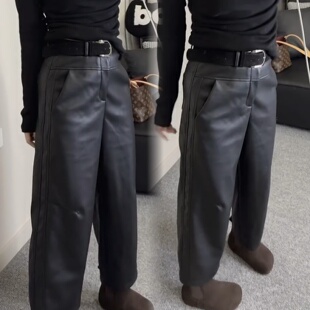 2025秋冬季新款洋气时尚百搭欧货高级感蛋白皮pu休闲直筒加绒皮裤