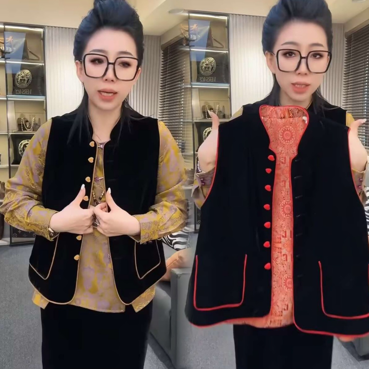 提花刺绣双面穿丝绒国风马甲外套