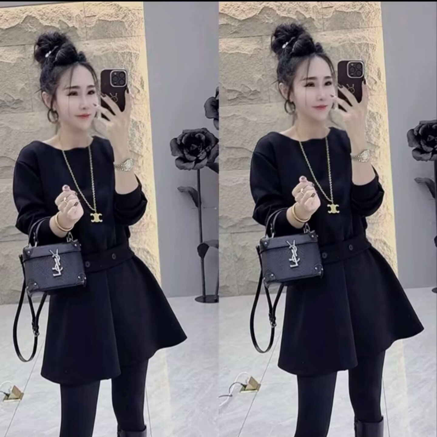 2025秋冬季时尚百搭高级感洋气欧货一字领假两件气质显瘦连衣裙女,女装/女士精品,连衣裙,淘宝优惠券,粉丝福利购,淘宝优惠卷