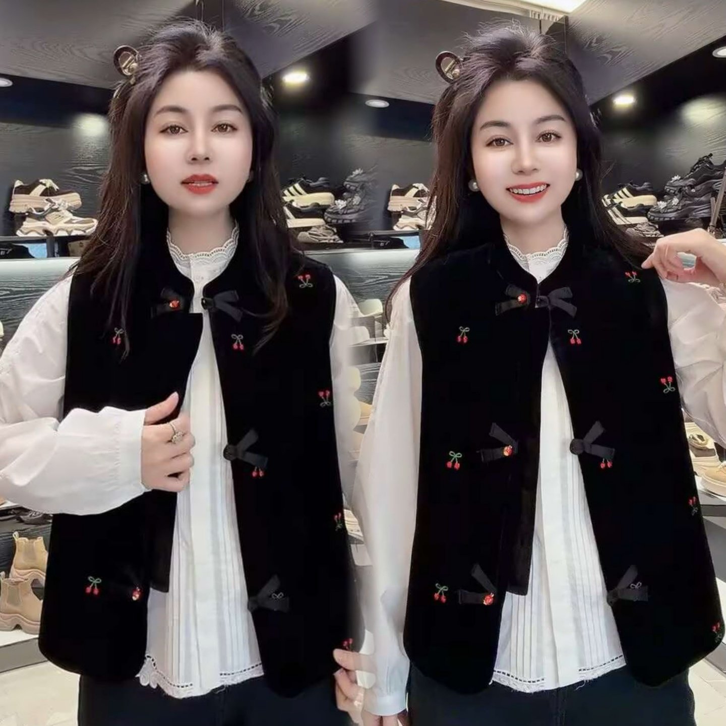 2026新款时尚百搭洋气显白气质减龄盘扣丝绒新中式樱桃国风马甲潮,女装/女士精品,马夹,淘宝优惠券,粉丝福利购,淘宝优惠卷