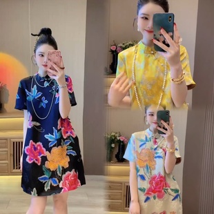 夏季 百搭高级感小众设计洋气减龄国风提花盘扣连衣裙女 新中式 时尚