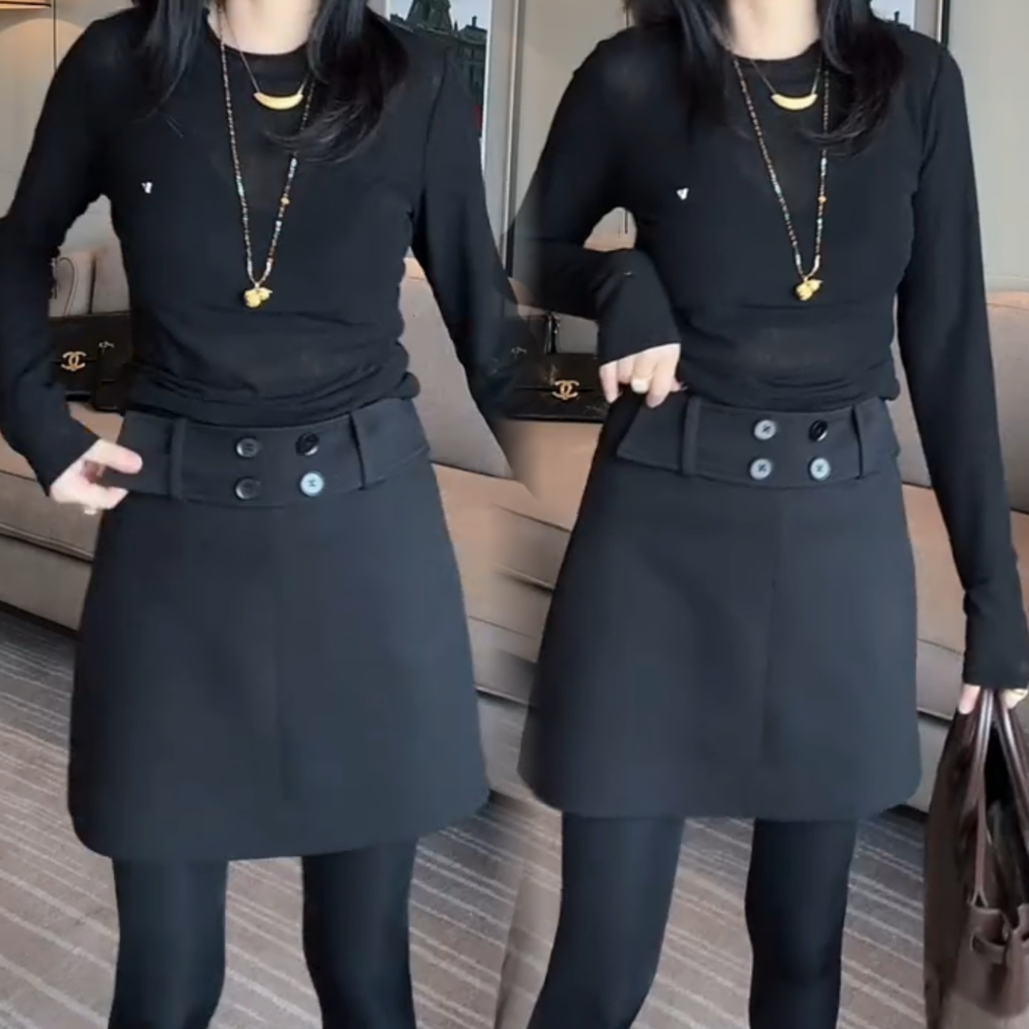 纯色腰头设计感温柔毛呢半身裙女