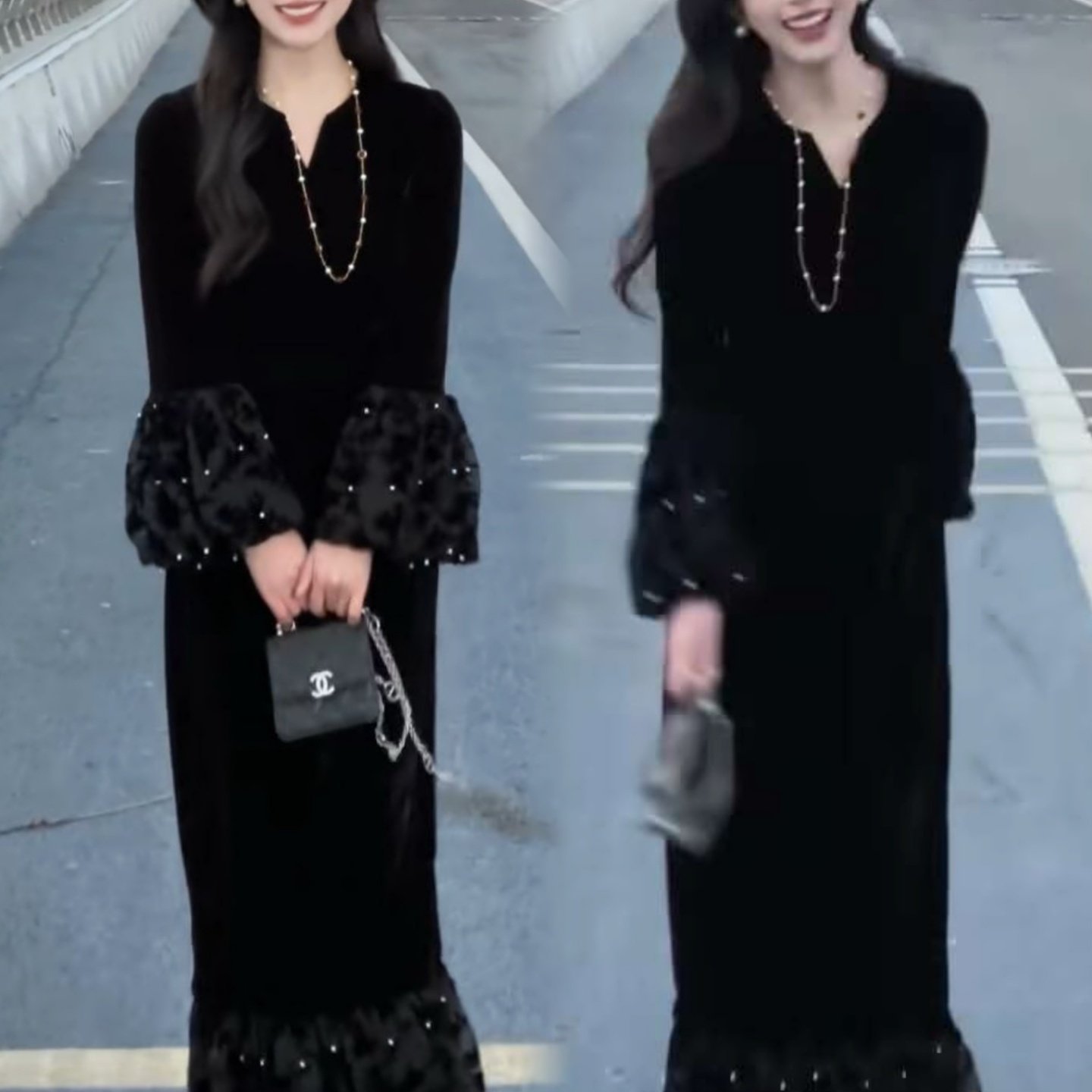 2026春季新款气质黑色高级喇叭袖法式丝绒长裙今年流行连衣裙女,女装/女士精品,连衣裙,淘宝优惠券,粉丝福利购,淘宝优惠卷