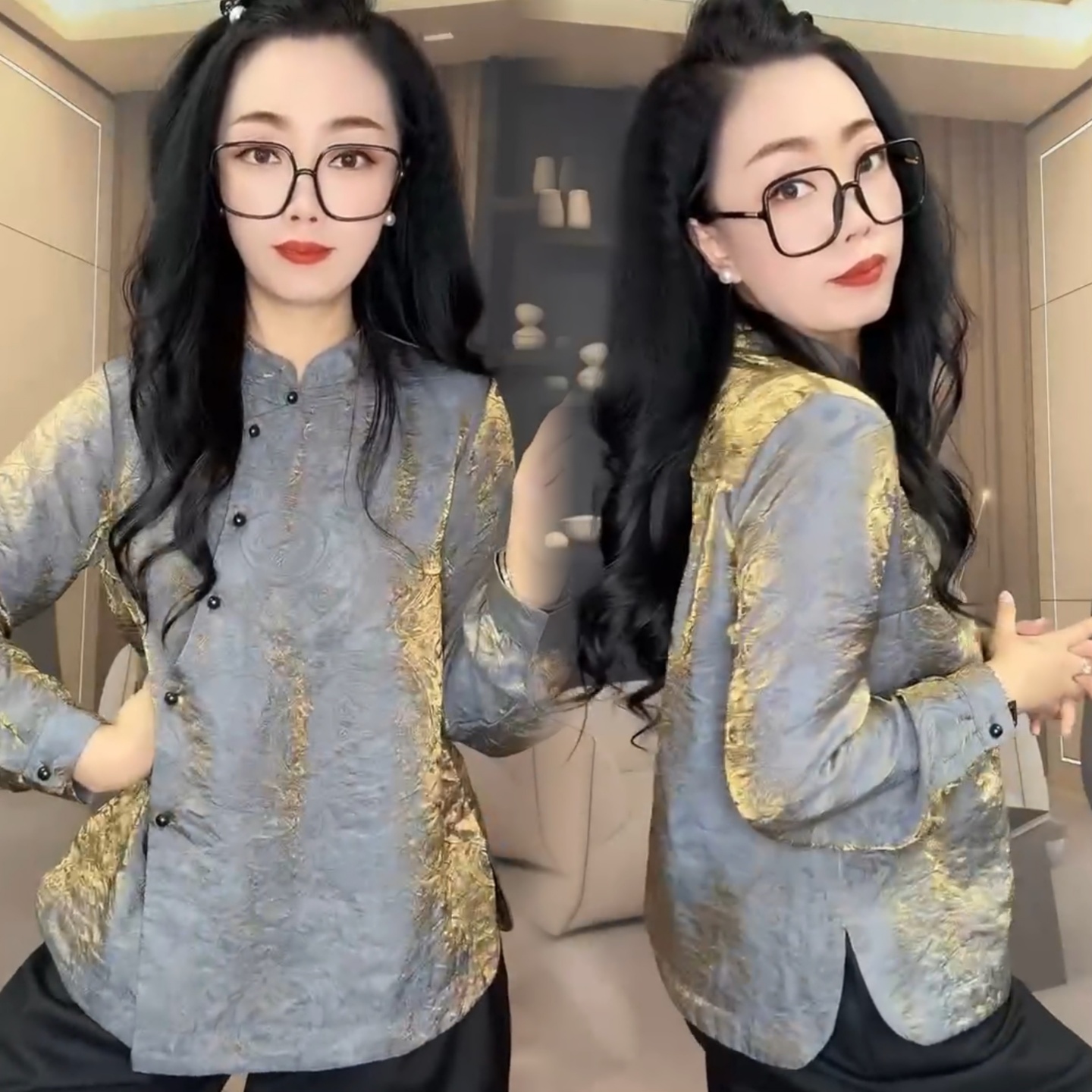 鎏金缎盘扣高级感新中式衬衫上衣