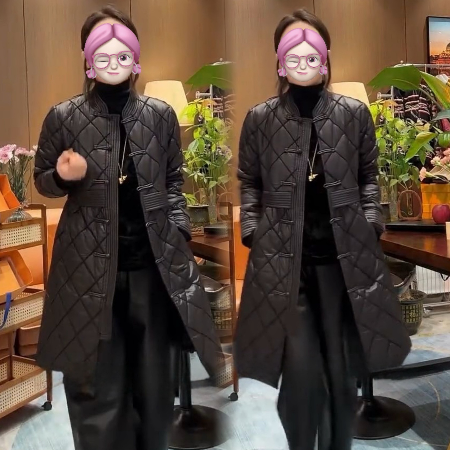 盘扣长款加棉风衣外套女棉服大衣