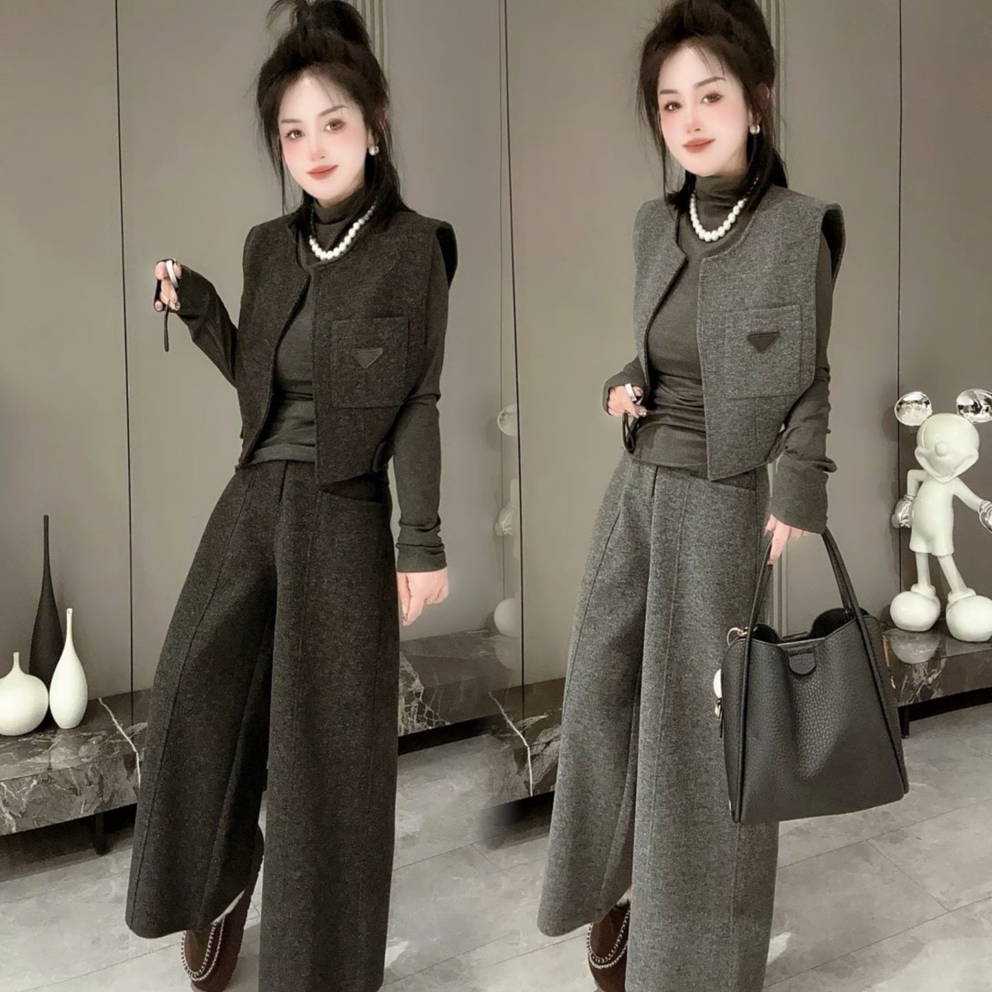 2026春季新款洋气纯色时髦极简风打底衫+马甲+裤子气质三件套装女,女装/女士精品,时尚套装,淘宝优惠券,粉丝福利购,淘宝优惠卷