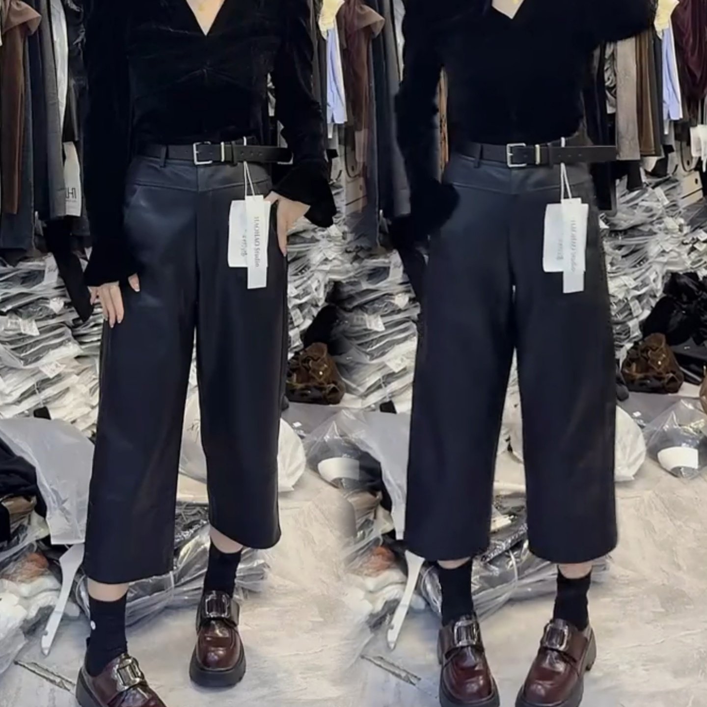 秋冬季新款休闲纯色pu九分直筒显瘦时髦宽松加绒蛋白皮裤阔腿裤女,女装/女士精品,休闲裤,淘宝优惠券,粉丝福利购,淘宝优惠卷