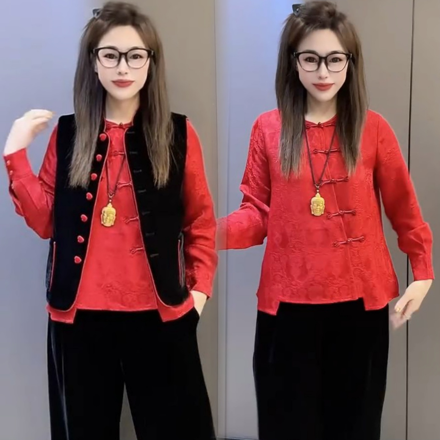 丝绒提花单件马甲葫芦国风盘扣衫