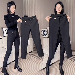 2024新款秋冬九分百搭休闲显瘦南韩高腰弹力加绒小脚西裤烟管裤女