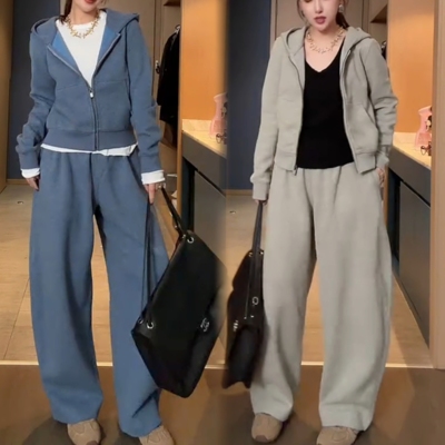 卫衣外套+直筒裤两件套装