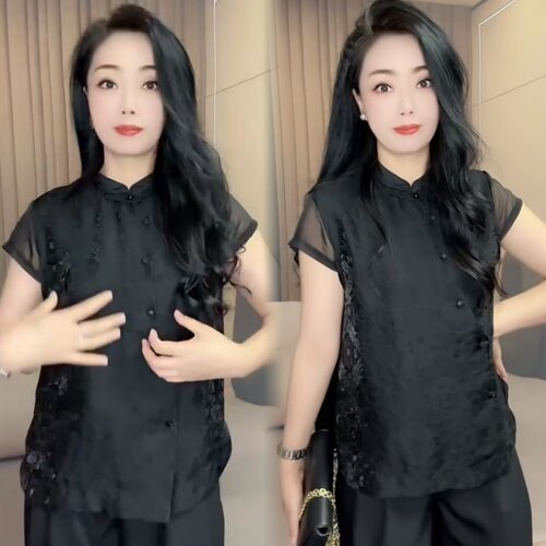 立领短袖衬衫女气质显瘦百搭上衣