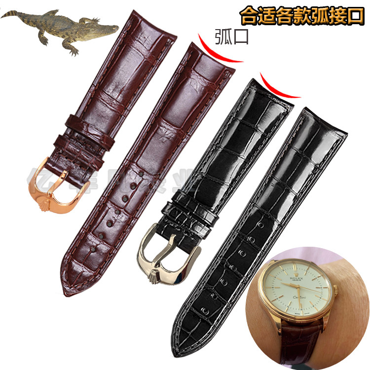 美洲鳄鱼皮代用rolex切利尼真皮表带传袭81180弧形接口表链2021mm