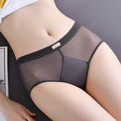 新款 中腰夏季 女士性感纯欲风冰丝三角裤 2024时尚 薄款 蕾丝无痕内裤