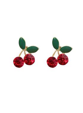 S925 银针 韩国简约滴油可爱甜美红色樱桃气质百搭高级设计感耳钉