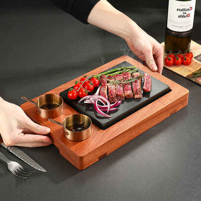 高温石板烤牛排盘特厚沙比利实木板西餐厅酒店火山石煎牛扒石板