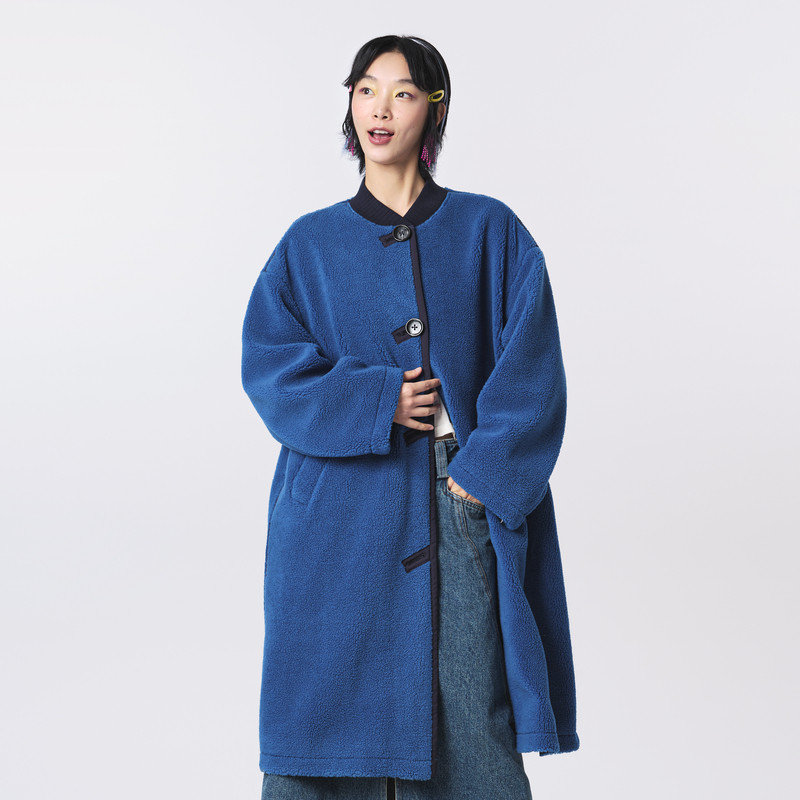 MOVEUP幻走2023冬季新款.FUN系列棒球领斜向钮门设计师长款外套女