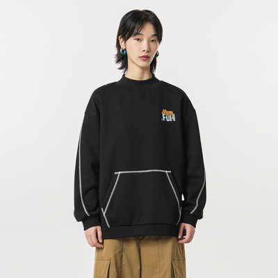 MOVEUP幻走2023冬季新款.FUN系列加绒撞色线落肩绣花设计师卫衣女