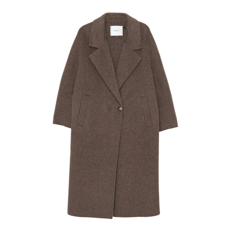 MOVEUP幻走2024冬季新款简约手缝扣中长款毛呢外套女124421605