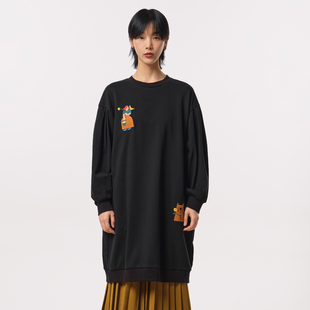 MOVEUP幻走2023秋季 .FUN系列 圆领绣花口袋设计师长款 卫衣女 新款