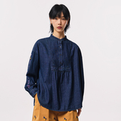 新款 .FUN系列 绣花设计师纯棉牛仔短款 MOVEUP幻走2023秋季 衬衫 女