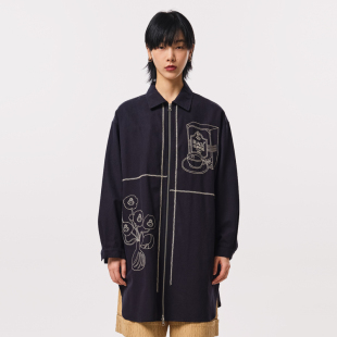 .FUN系列弧形下摆绣花设计师中长款 外套女 新款 MOVEUP幻走2023秋季
