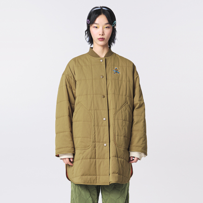 MOVEUP幻走2023冬季新款.FUN系列棒球领章仔设计师中长款棉外套女