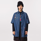 MOVEUP幻走2023秋季 女 衬衫 新款 .FUN系列绣花纯棉设计师牛仔中长款