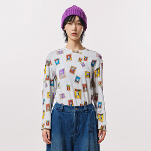 MOVEUP幻走2023秋季 .FUN系列 圆领趣味印花设计师短款 T恤女 新款