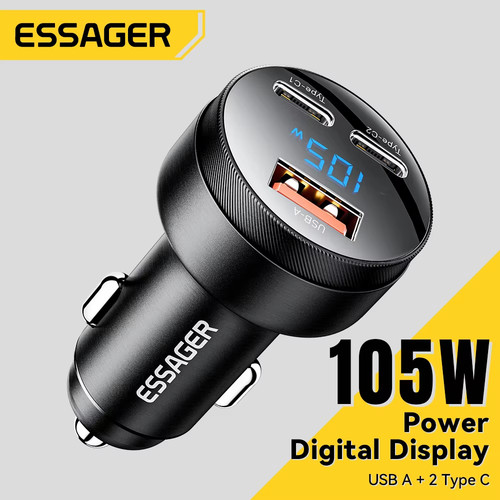 Essager 105W Car Charger with Quick Charge USB-C PD Charging