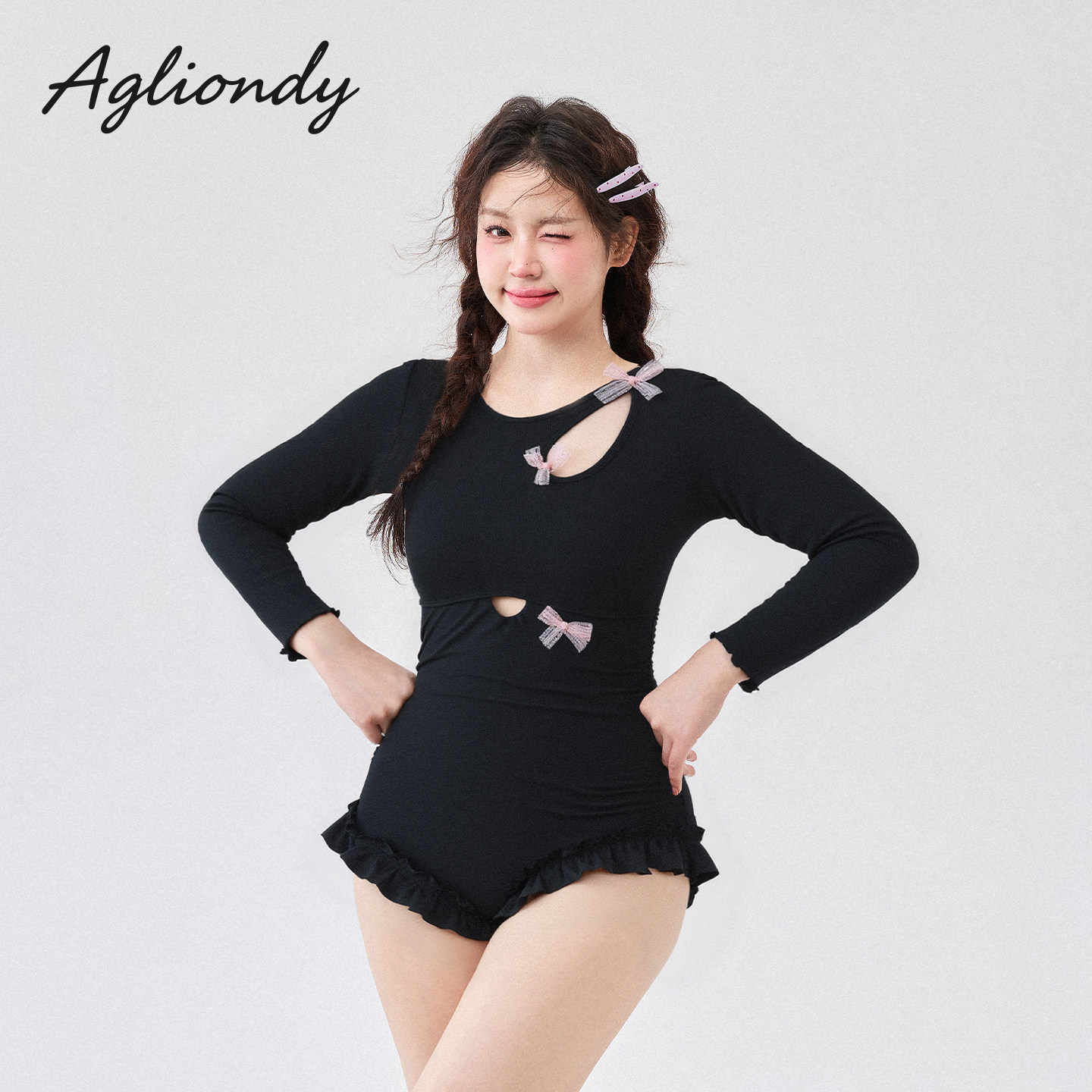 agliondy大码泳衣女泡温泉保守显瘦微胖2025新款胖mm遮肉连体泳衣图片