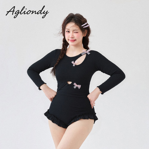 agliondy大码泳衣女泡温泉保守显瘦微胖2026新款胖mm遮肉连体泳衣