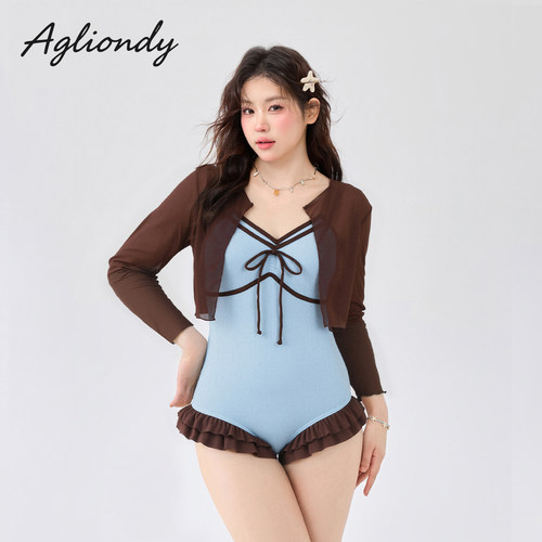 agliondy泳衣女大码胖mm泡温泉遮肉保守显瘦2026新款微胖连体泳衣