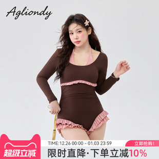 胖mm高级感绝美泳装 agliondy大码 泳衣女微胖遮肉泡温泉2025新款
