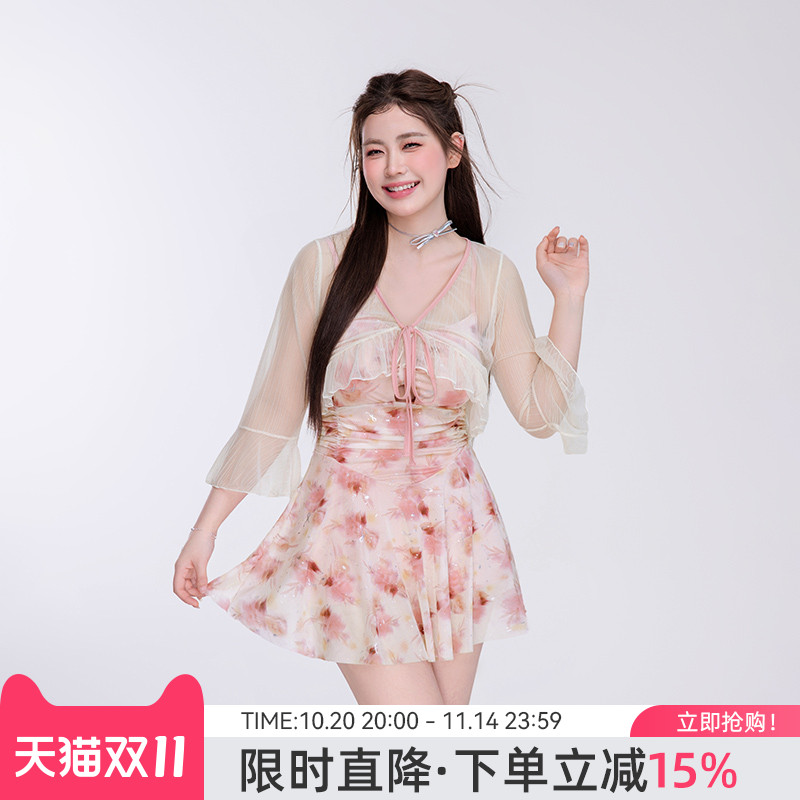 agliondy大码泳衣女泡温泉微胖遮肉高级感2025新款胖mm显瘦连体