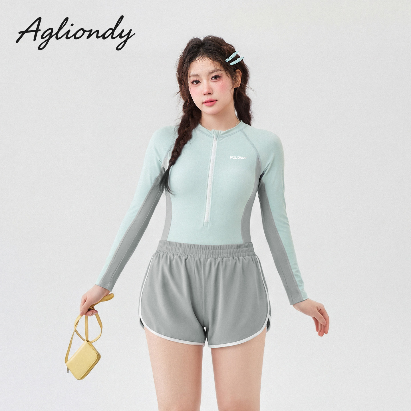 agliondy大码泳衣女胖mm遮肉显瘦专业运动长袖竞速2026新款游泳衣图片