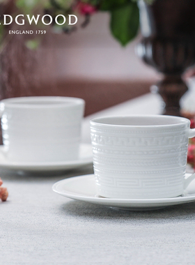 WEDGWOOD玮致活意大利浮雕纯白色茶杯碟组欧式骨瓷咖啡杯对杯套装