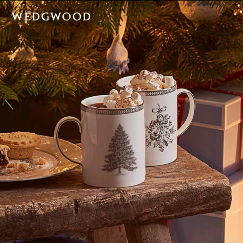 WEDGWOOD威基伍德骨瓷咖啡杯圣诞新年元素送礼茶杯2杯2碟对杯礼盒