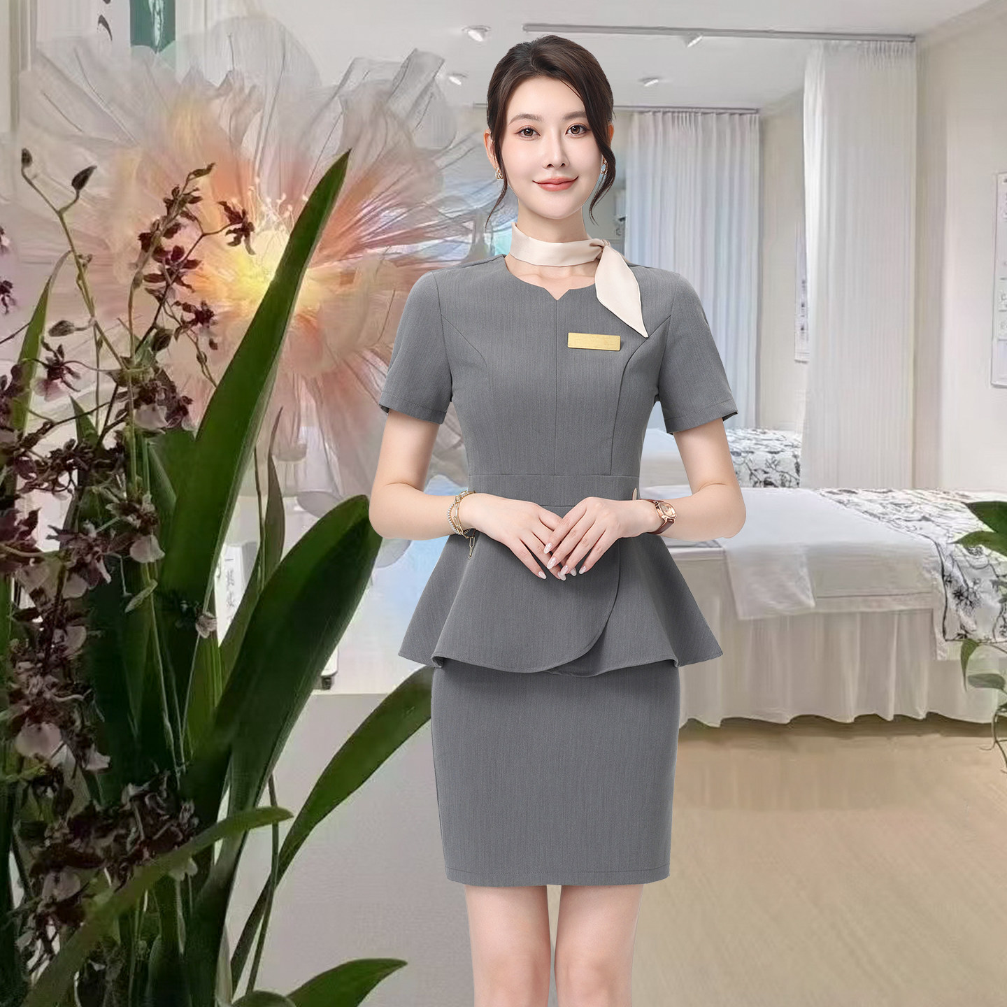 新款美容院工作服女职业套装裙春夏高端酒店前台售楼部管理层工装