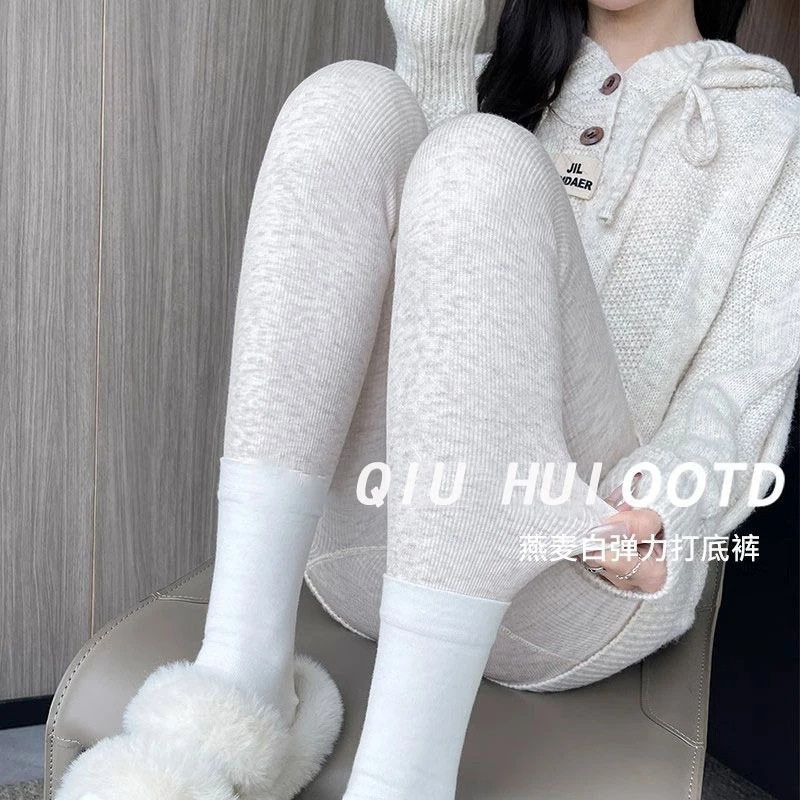 御拍燕麦白加绒加厚打底裤女秋冬季保暖连裤袜踩脚弹力紧身显瘦秋