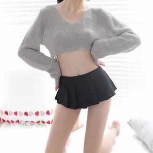 性感格子短款百褶裙火辣迷你短裙可爱纯色学院风cos日系纯欲女裙