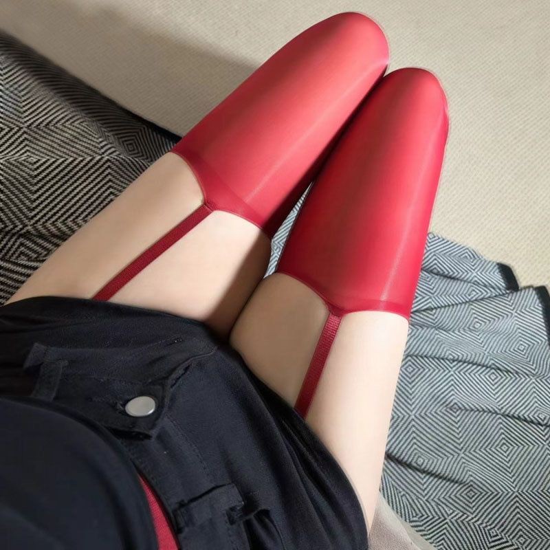 马油丝滑撞色吊带一体丝袜女性