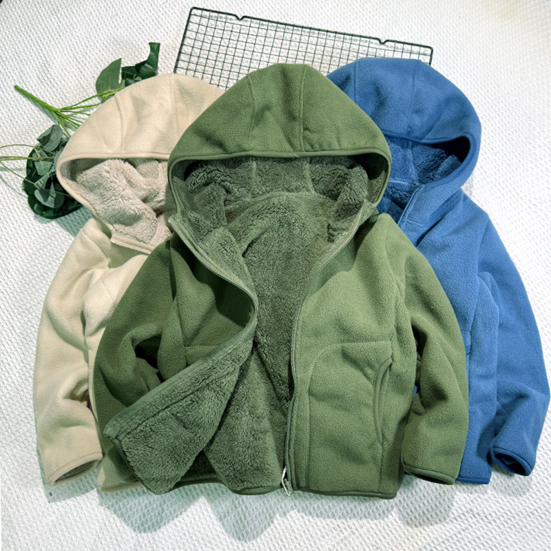 秋冬加绒加厚连帽摇粒绒外套